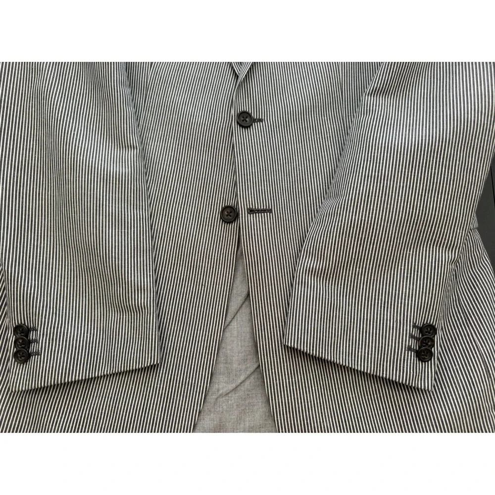 Banana Republic Tailored Fit Blazer Men 40L Striped Cotton Linen 2-Button Jacket